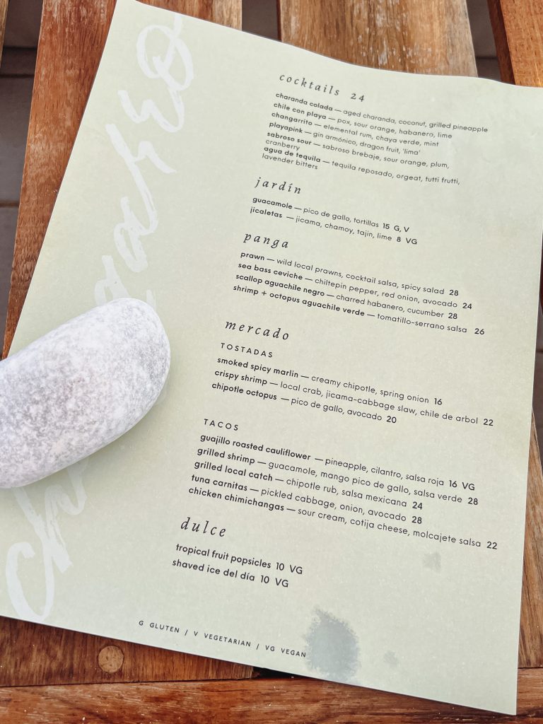 a white rock on a menu