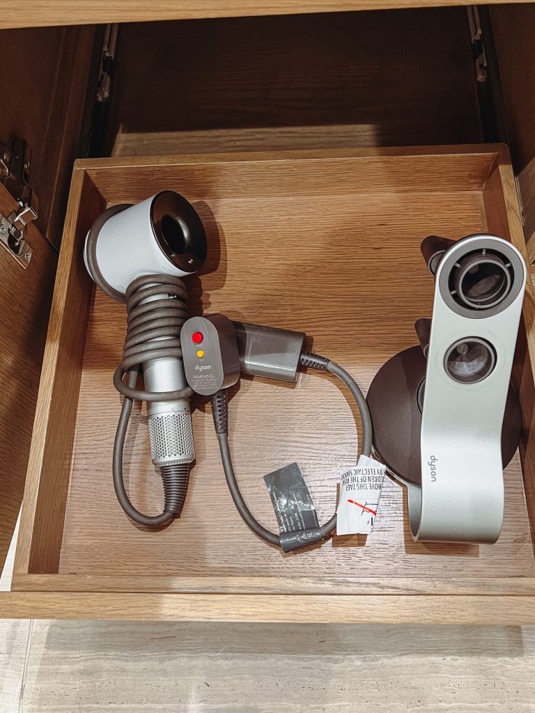 a hair dryer in a drawer