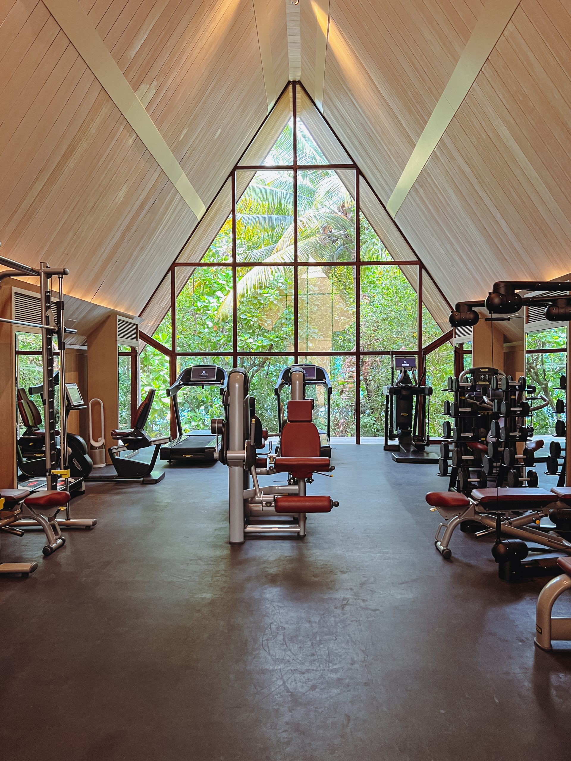 a room with many exercise equipment