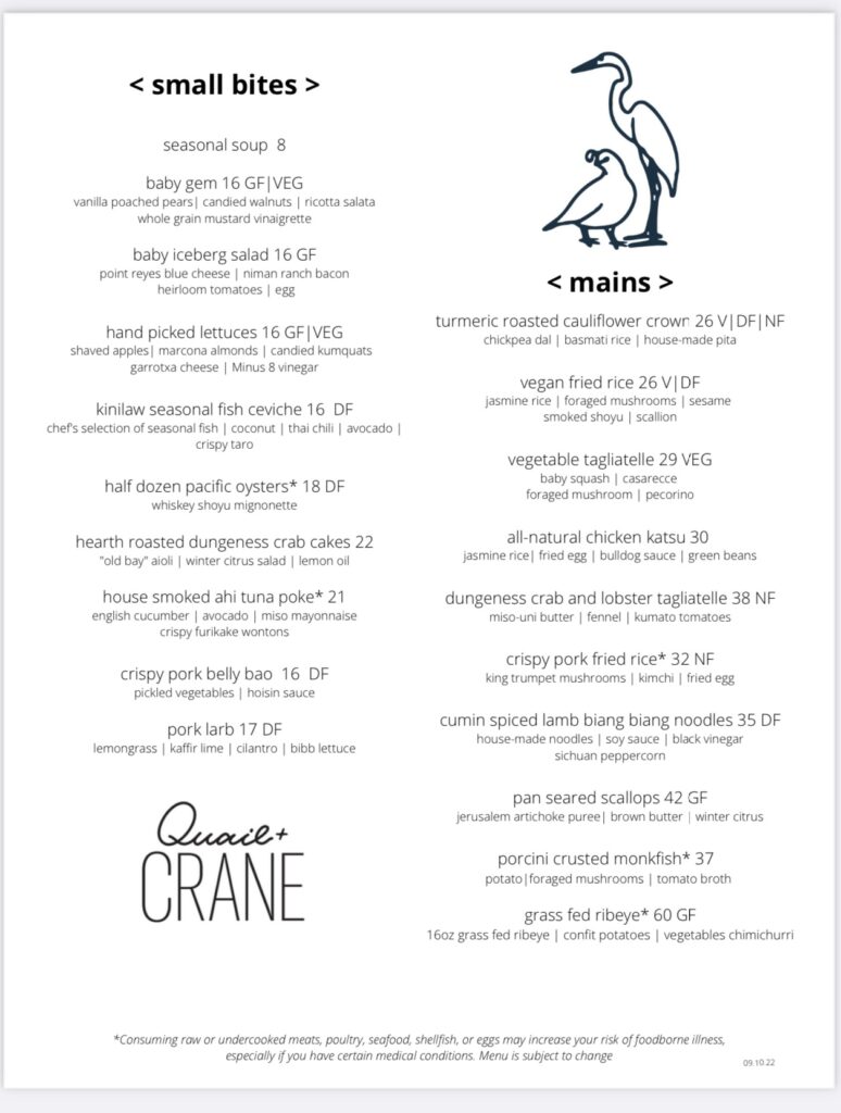 a menu with text and images