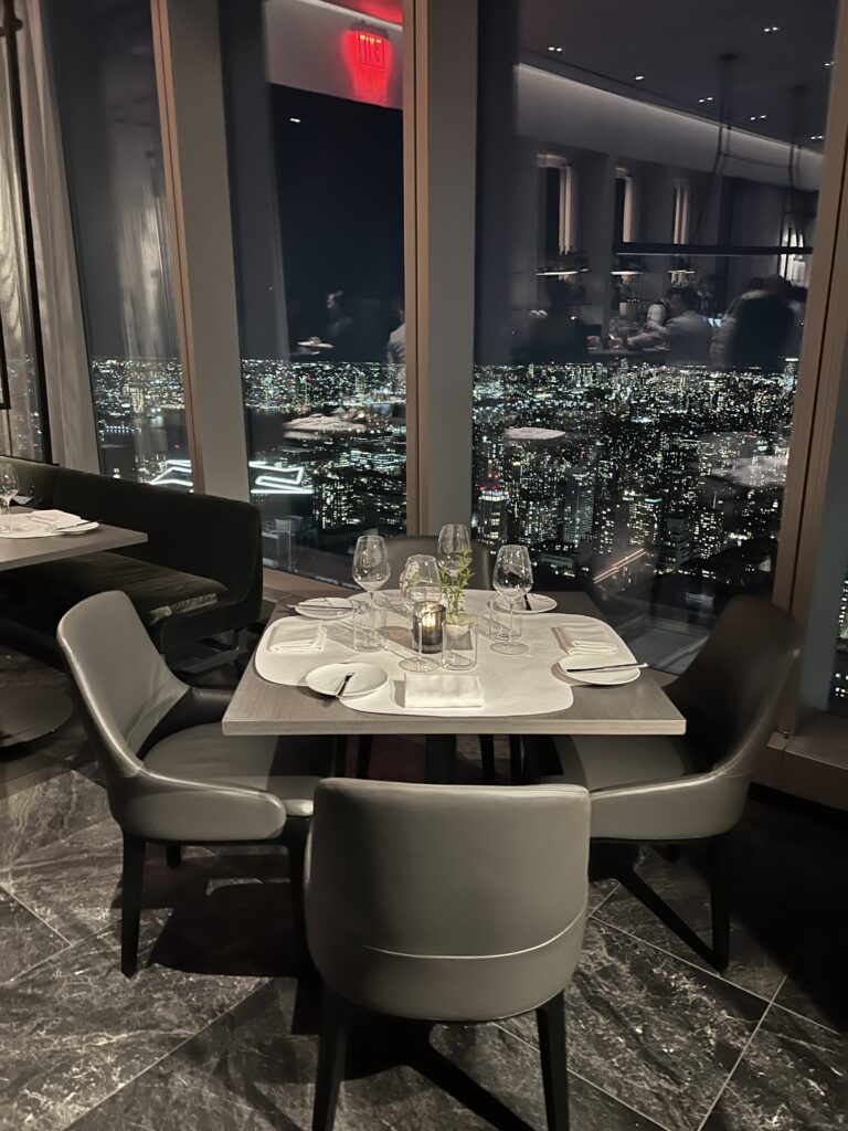 a table with a view of a city